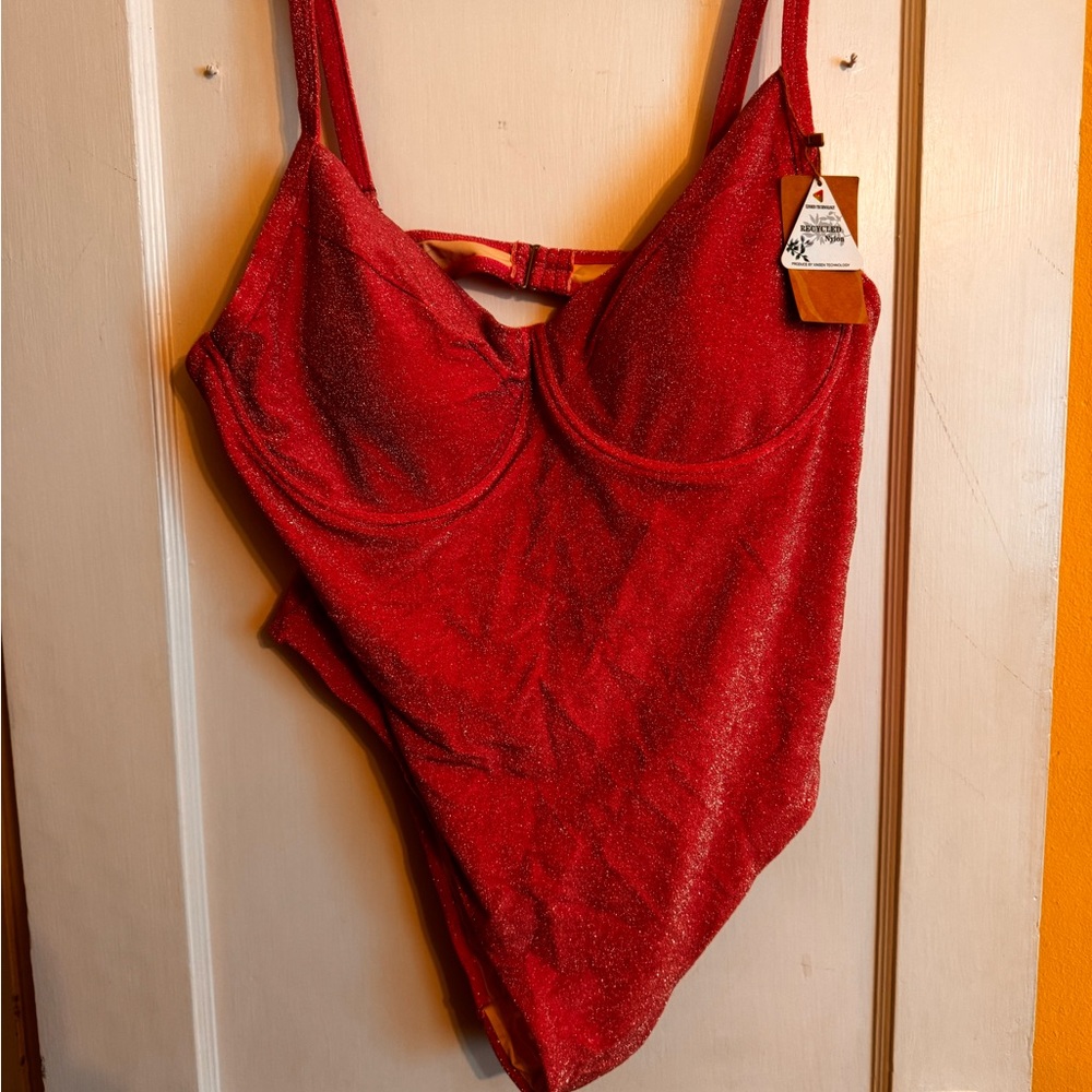 Elegant Pink Glitter One Piece Swimsuit